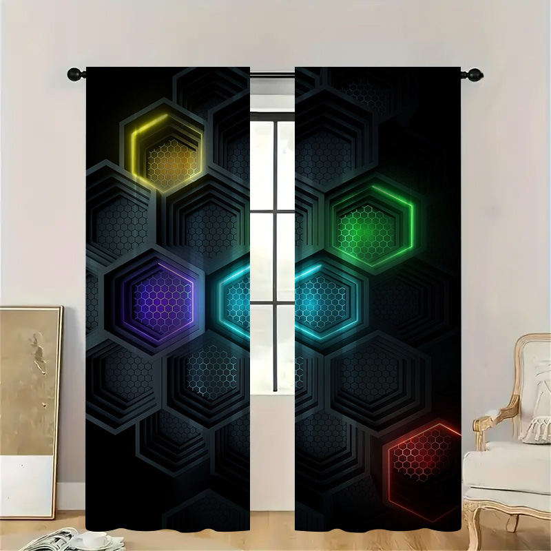 2pcs Modern Geometric Curtains - Office Print Tech 评论和价格