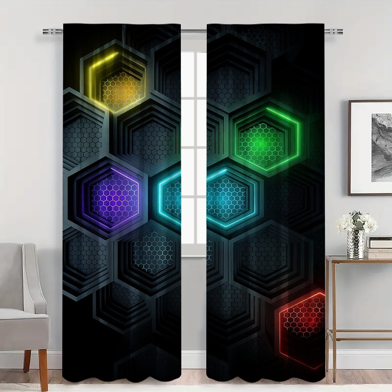 2pcs Modern Geometric Curtains - Office Print Tech 评论和价格