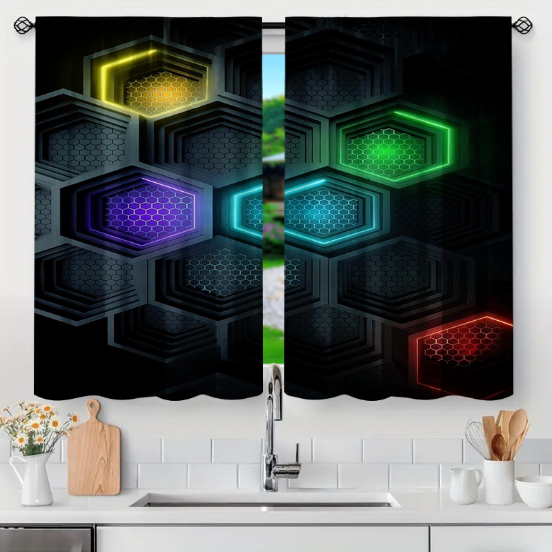2pcs Modern Geometric Curtains - Office Print Tech 评论和价格