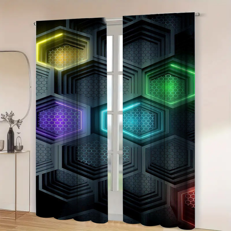 2pcs Modern Geometric Curtains - Office Print Tech 评论和价格