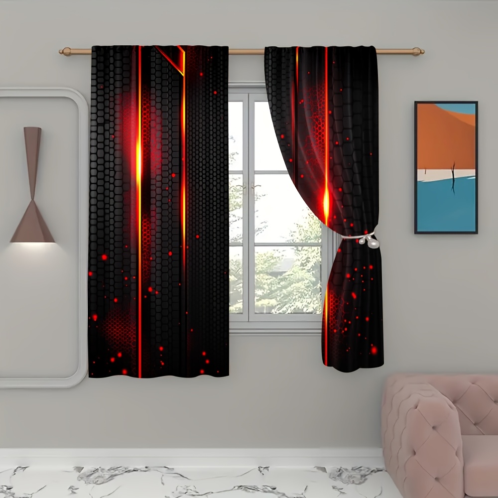 2pcs Lava Curtains Black Red C - Office Print Tech 评论和价格