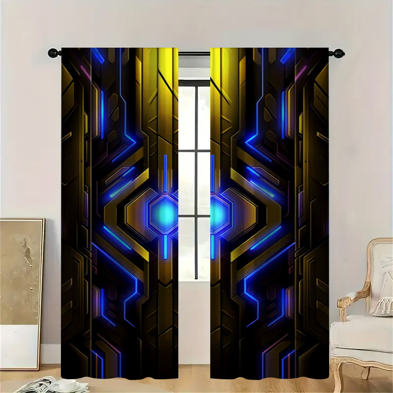 2pcs Geometric Tech Curtains w - Office Print Tech 评论和价格