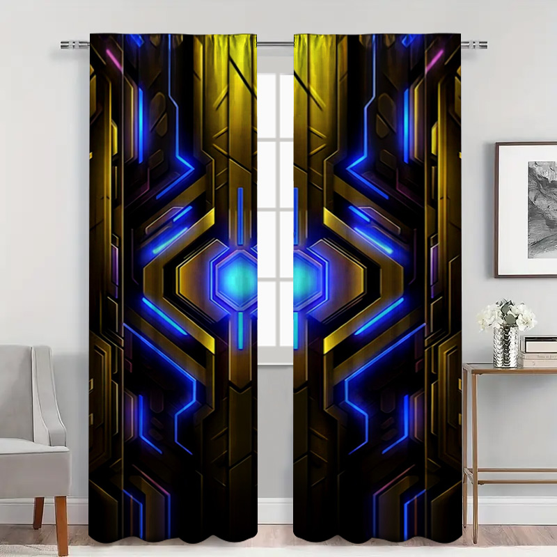 2pcs Geometric Tech Curtains w - Office Print Tech 评论和价格